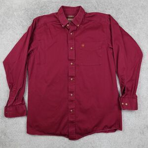 Ariat Shirt Men's L  Red Solid Twill Long Sleeve Fitted Button Down Cotton